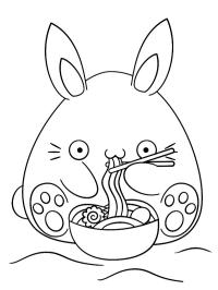 Coniglio kawaii mangia noodles