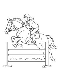 Cavallo e fantino saltano un ostacolo