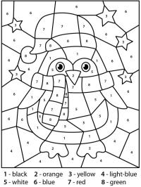 Pinguino con berretto di Babbo Natale - Colora i numeri