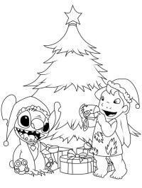 Lilo e Stitch davanti all'albero di Natale