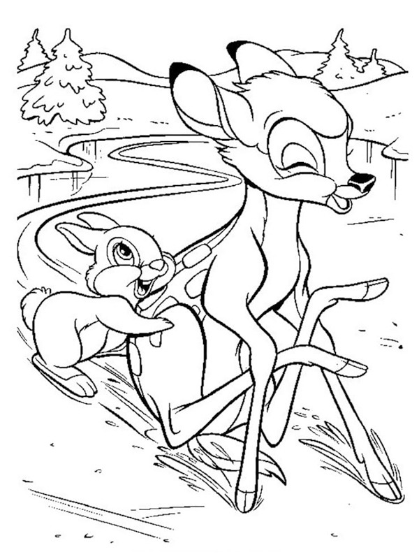 Tamburino e bambi sul ghiaccio disegno da colorare Tamburino e bambi sul ghiaccio disegno da colorare