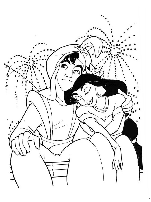 Aladino e Jasmine disegno da colorare