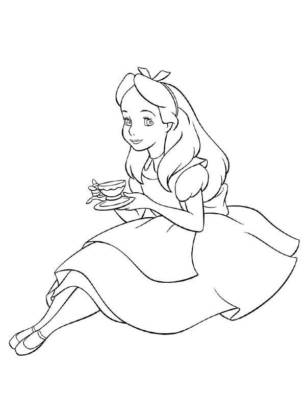 Alice beve il tè disegno da colorare