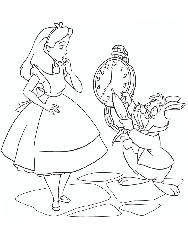 Alice e Bianconiglio disegno da colorare