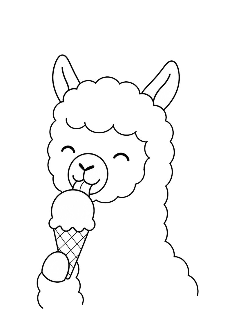 Alpaca mangia il gelato disegno da colorare Alpaca mangia il gelato disegno da colorare