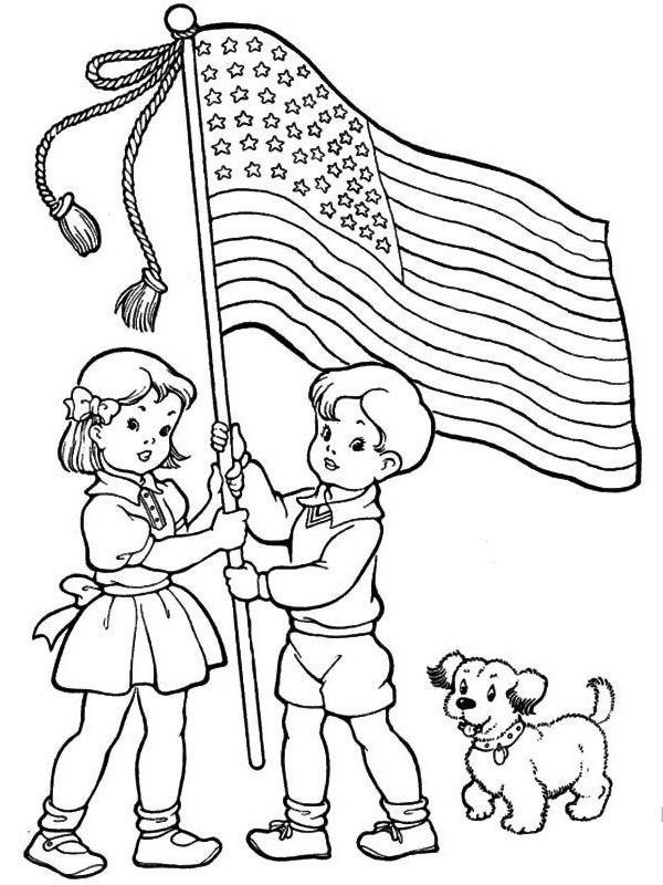 Bambini con la bandiera Americana disegno da colorare