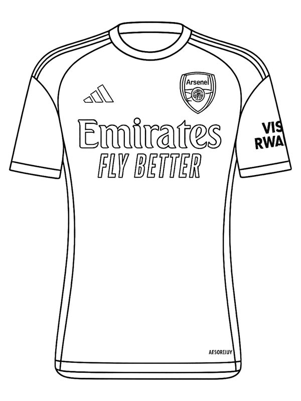 Maglia da calcio dell'Arsenal disegno da colorare Maglia da calcio dell'Arsenal disegno da colorare