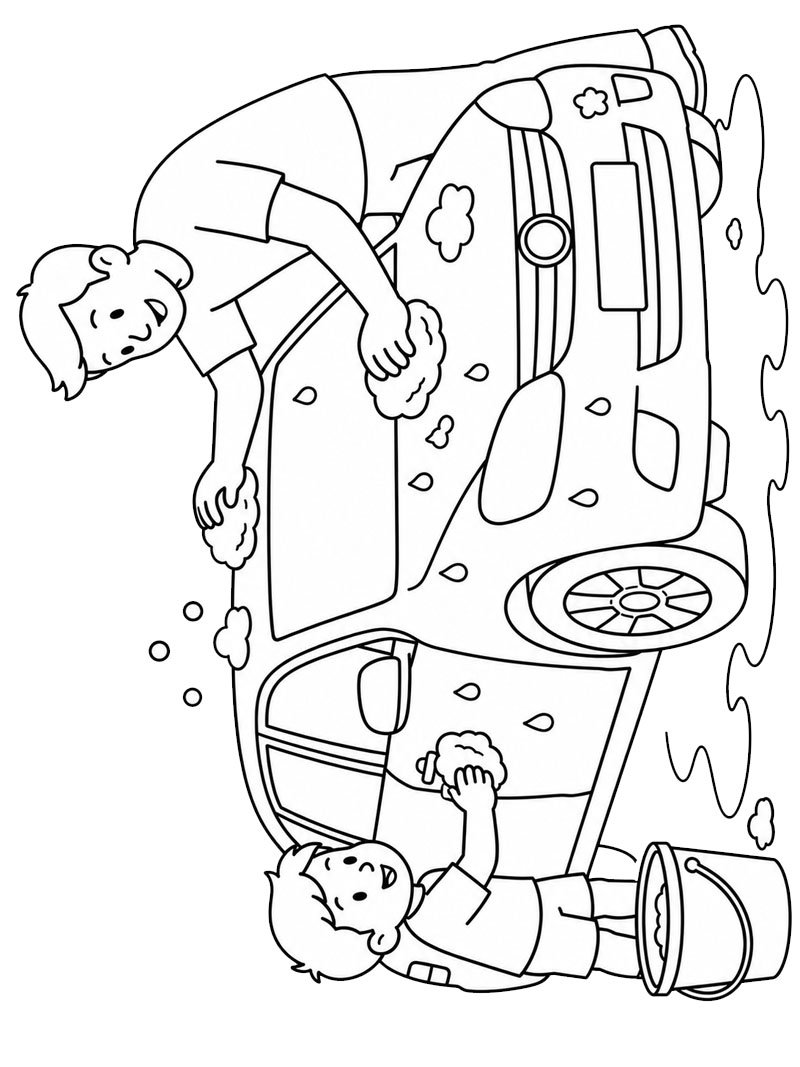 Lavare la macchina con papà disegno da colorare Lavare la macchina con papà disegno da colorare