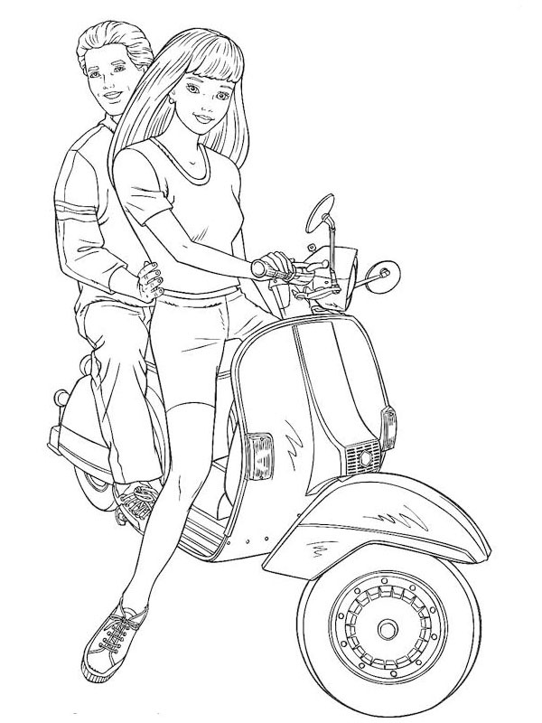 Barbie e Ken sullo scooter disegno da colorare Barbie e Ken sullo scooter disegno da colorare