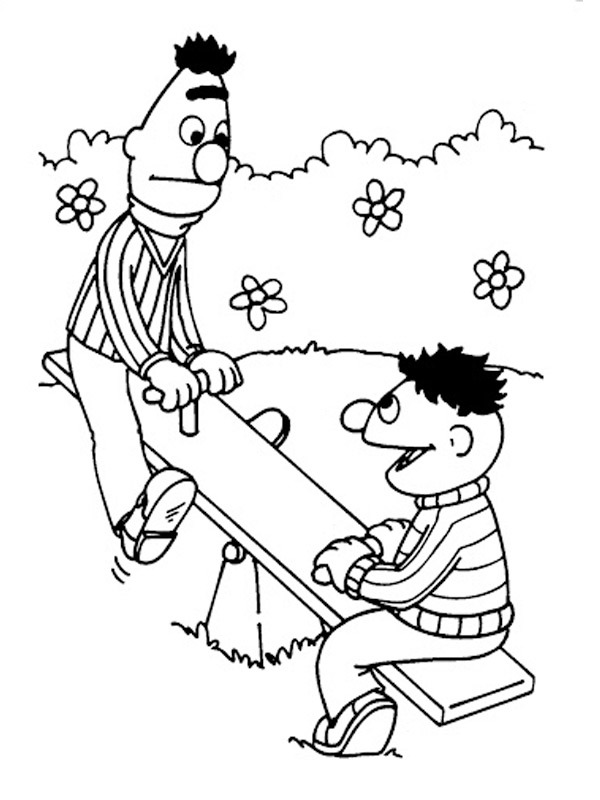 Bert e Ernie sull'altalena disegno da colorare