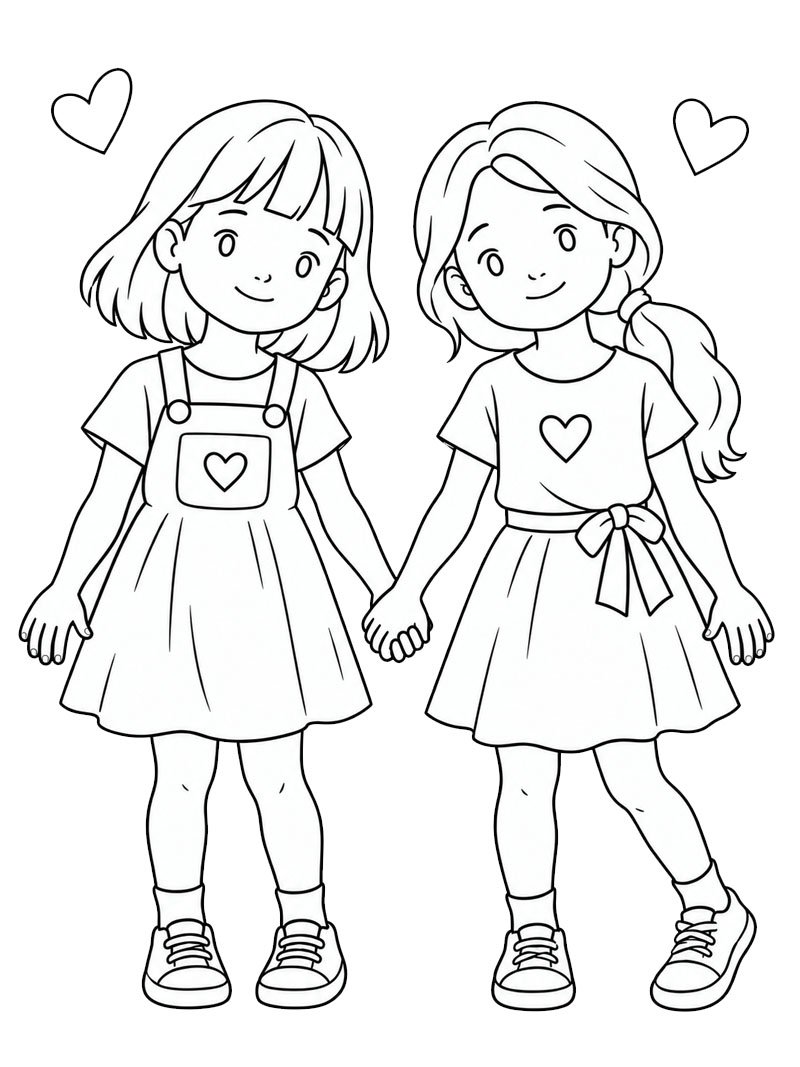 Migliori amici mano nella mano disegno da colorare Migliori amici mano nella mano disegno da colorare