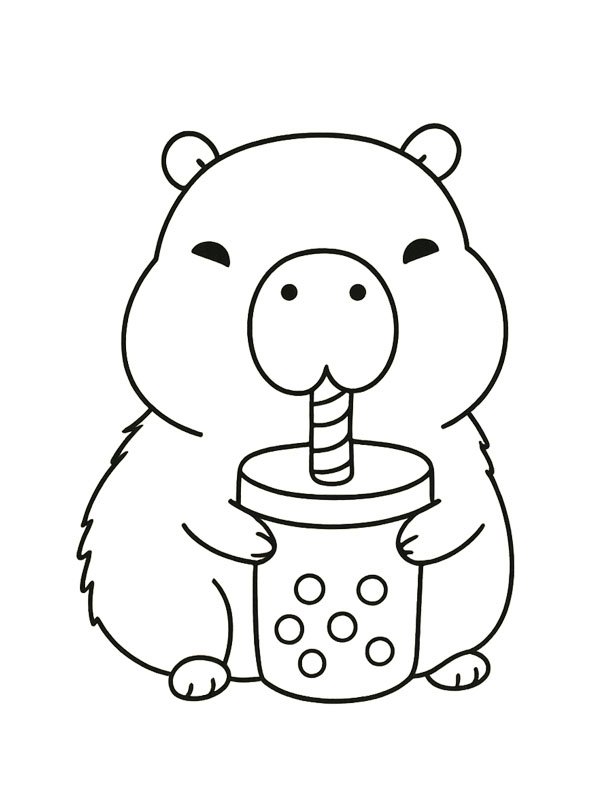 Capibara beve bubble tea disegno da colorare Capibara beve bubble tea disegno da colorare