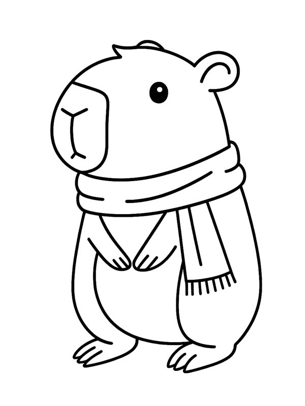 Capibara con sciarpa invernale disegno da colorare Capibara con sciarpa invernale disegno da colorare