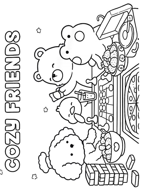 Cozy Friends giocano disegno da colorare
