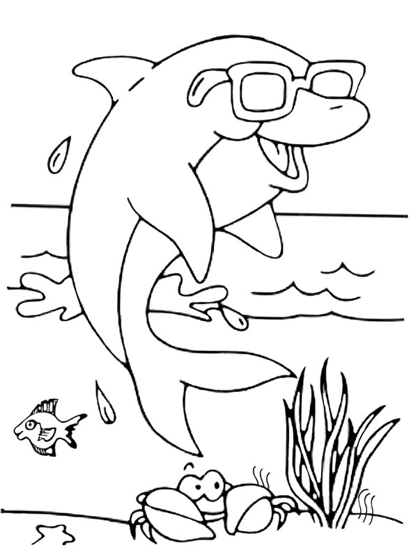 Delfino con occhiali da sole disegno da colorare Delfino con occhiali da sole disegno da colorare