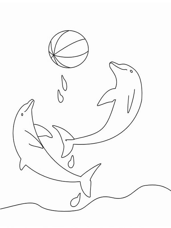 Delfini che giocano con la palla disegno da colorare