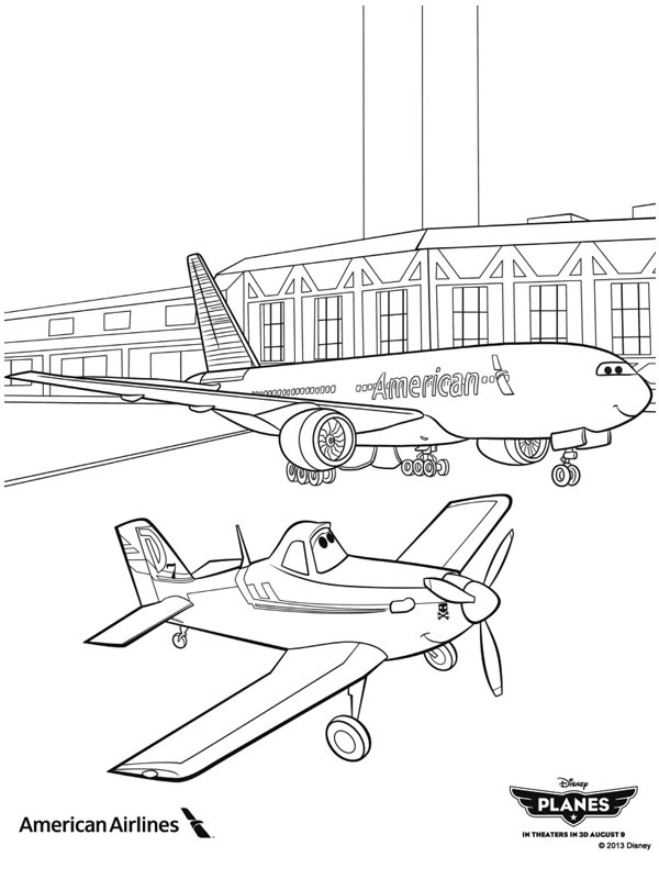 Aereo Dusty e American Airlines disegno da colorare