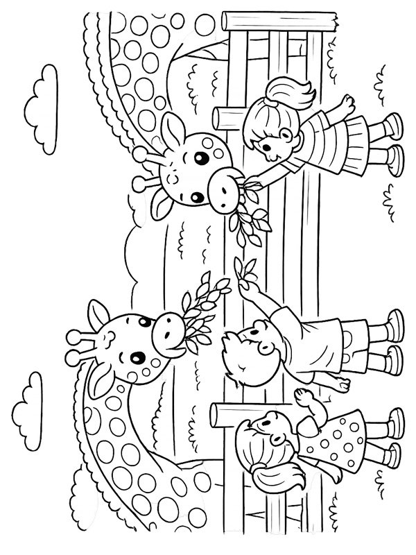 Dare da mangiare a una giraffa allo zoo disegno da colorare Dare da mangiare a una giraffa allo zoo disegno da colorare