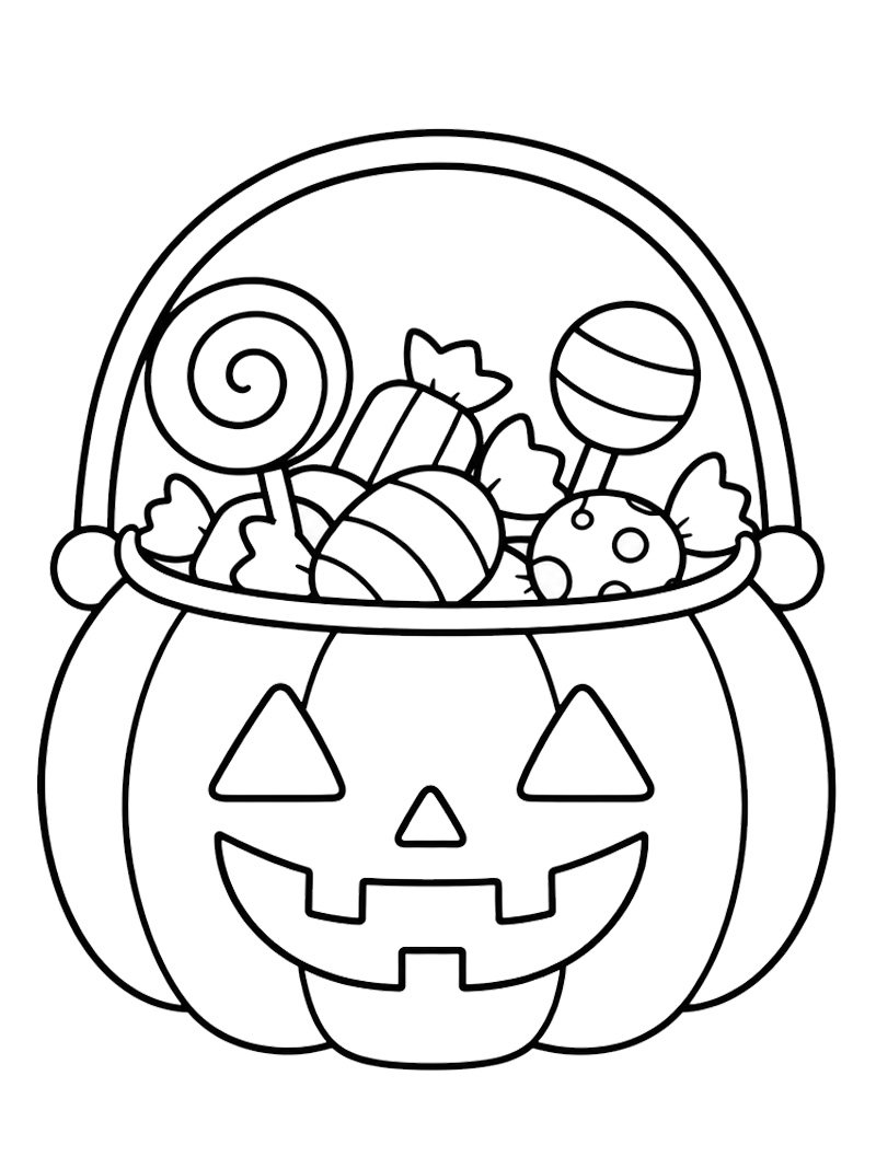 Secchiello zucca di Halloween con caramelle disegno da colorare Secchiello zucca di Halloween con caramelle disegno da colorare