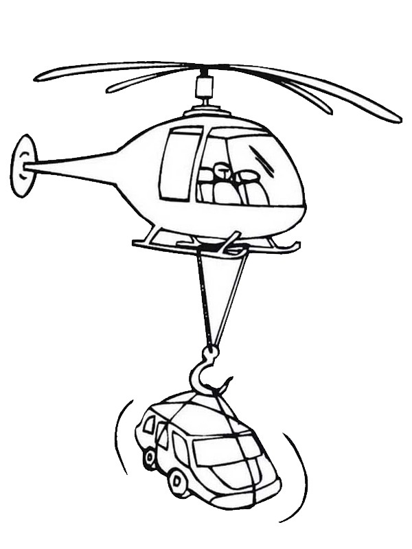 L'elicottero rimorchia l'auto disegno da colorare