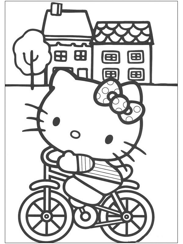Hello Kitty in bicicletta disegno da colorare