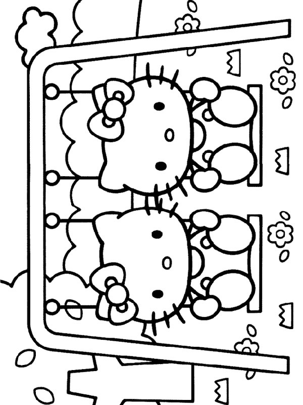 Hello Kitty sull'altalena disegno da colorare