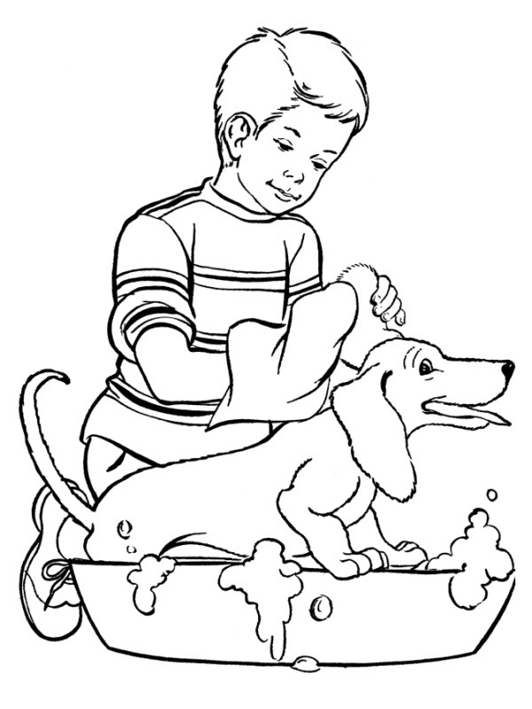 Lavare il cane disegno da colorare