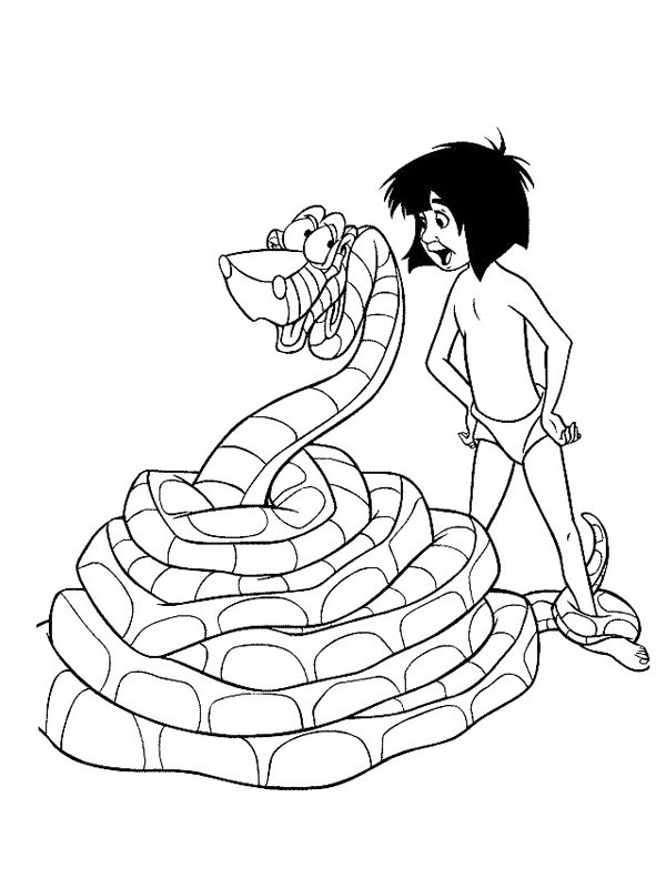 Kaa il serpente e Mowgli disegno da colorare