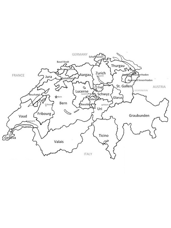 Mappa della Svizzera disegno da colorare