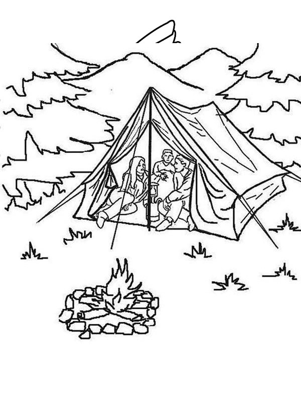campeggio in tenda disegno da colorare