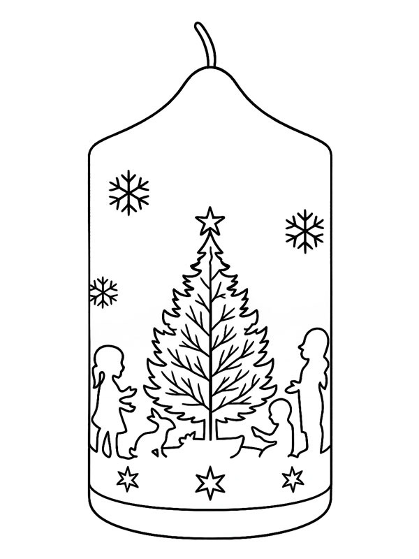 Candela natalizia con albero di Natale disegno da colorare Candela natalizia con albero di Natale disegno da colorare