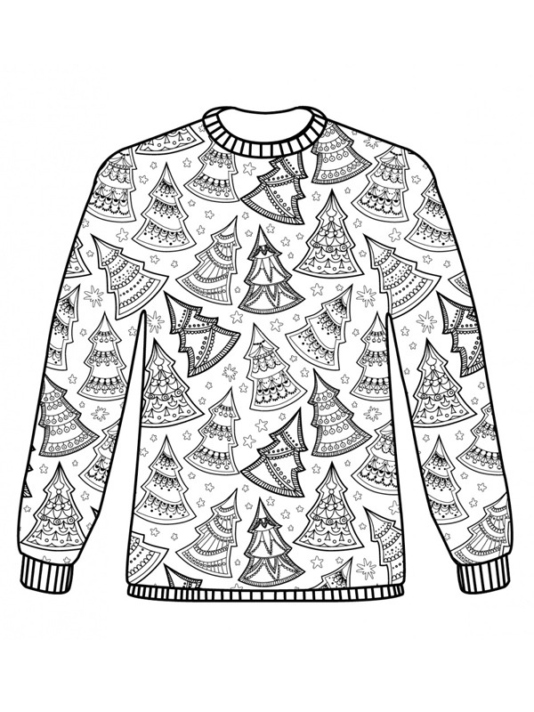 Maglione di Natale con alberi di Natale disegno da colorare