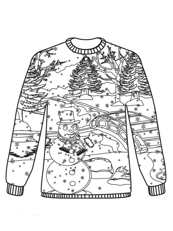 Maglione Natalizio con pupazzo di neve disegno da colorare