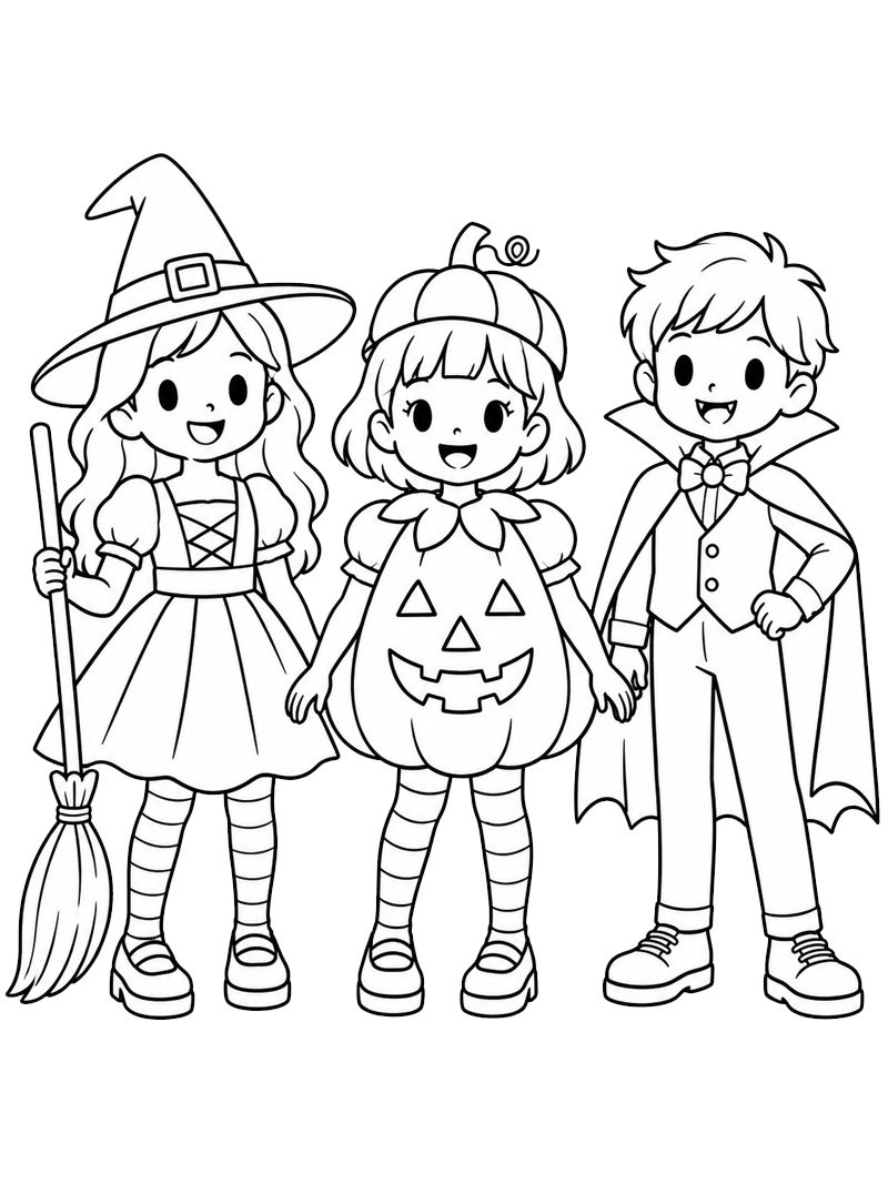 Bambini in costume di Halloween disegno da colorare Bambini in costume di Halloween disegno da colorare