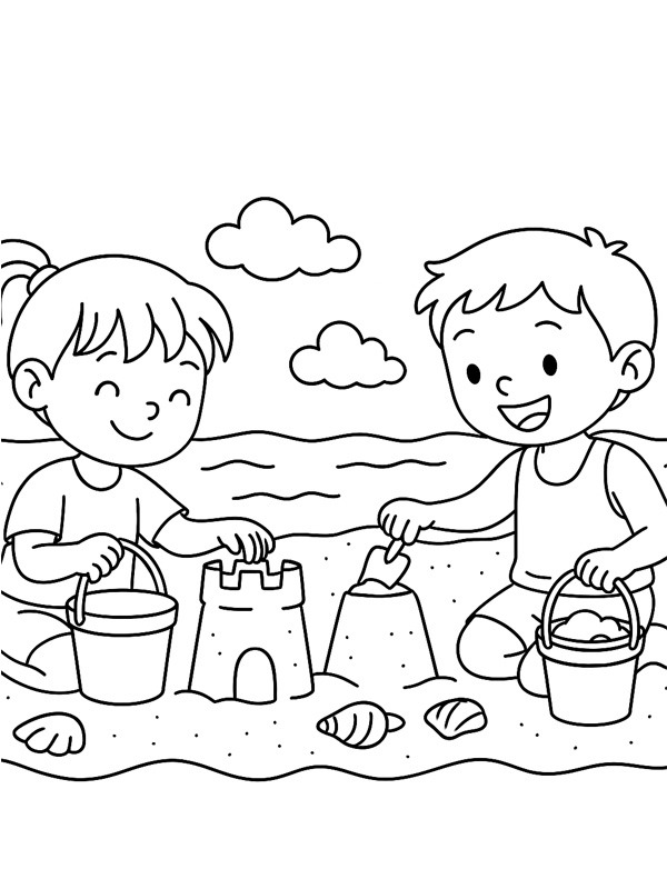 I bambini giocano sulla spiaggia disegno da colorare I bambini giocano sulla spiaggia disegno da colorare
