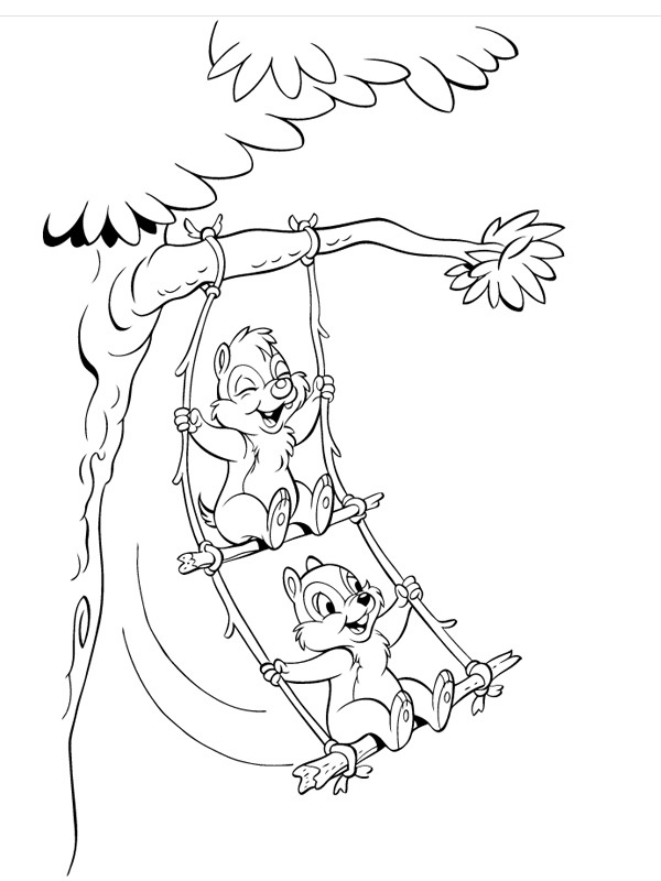 Cip & Ciop sull'altalena disegno da colorare Cip & Ciop sull'altalena disegno da colorare