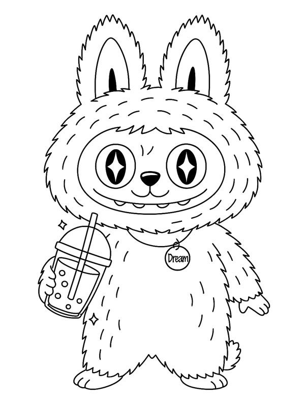 Labubu beve bubble tea disegno da colorare Labubu beve bubble tea disegno da colorare