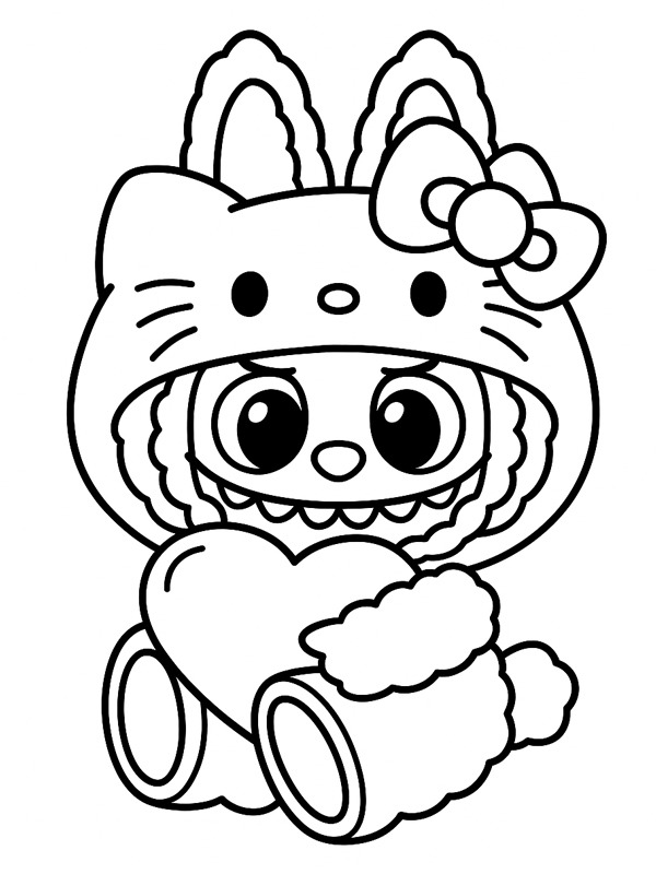 Labubu Hello Kitty disegno da colorare Labubu Hello Kitty disegno da colorare