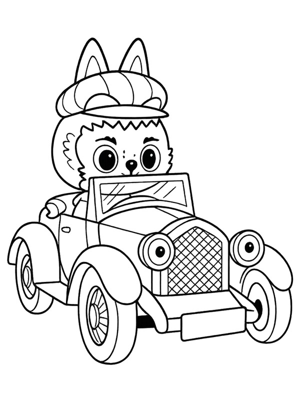 Labubu in auto disegno da colorare Labubu in auto disegno da colorare