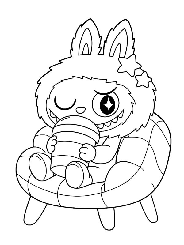 Labubu è sdraiato su un cuscino disegno da colorare Labubu è sdraiato su un cuscino disegno da colorare