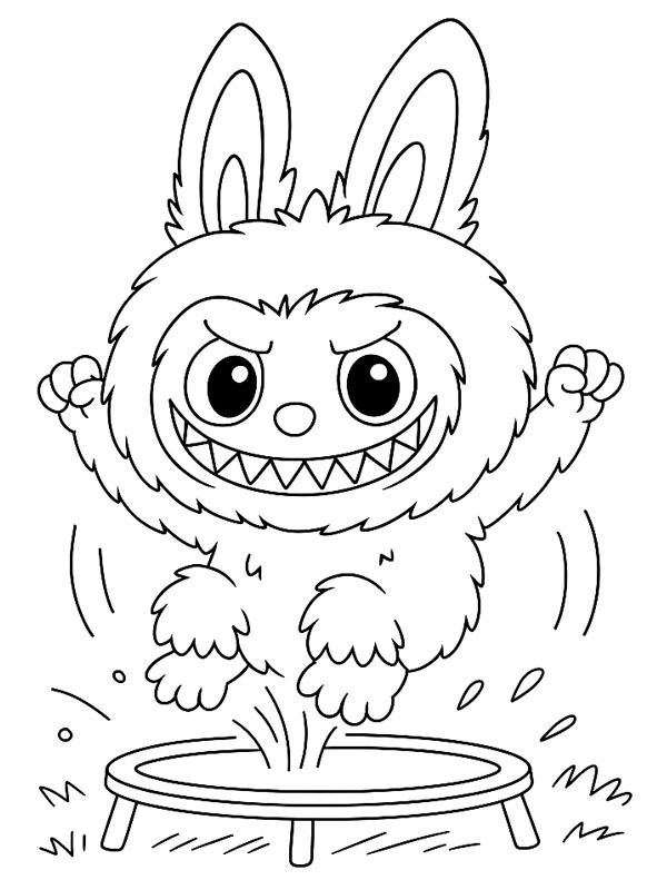 Labubu sul trampolino disegno da colorare Labubu sul trampolino disegno da colorare