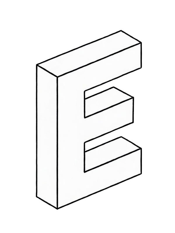Lettera E 3D disegno da colorare