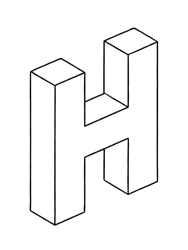 Lettera H 3D disegno da colorare