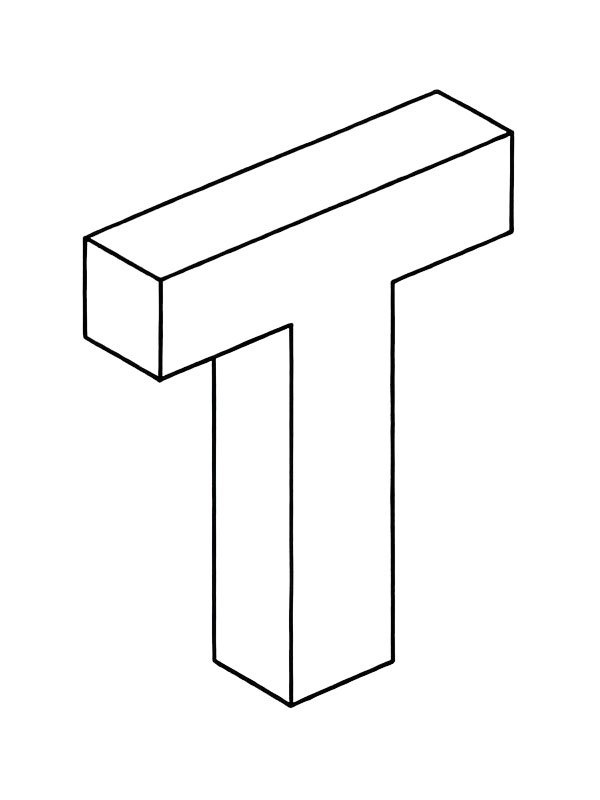 Lettera T 3D disegno da colorare