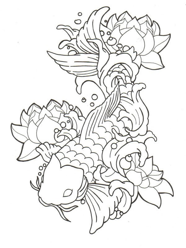 Tatuaggio loto e carpa koi disegno da colorare