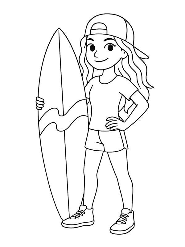 Ragazza con tavola da surf disegno da colorare Ragazza con tavola da surf disegno da colorare