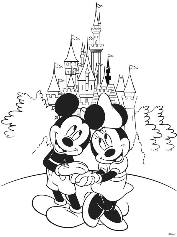 Minnie e topolino a disneyland disegno da colorare
