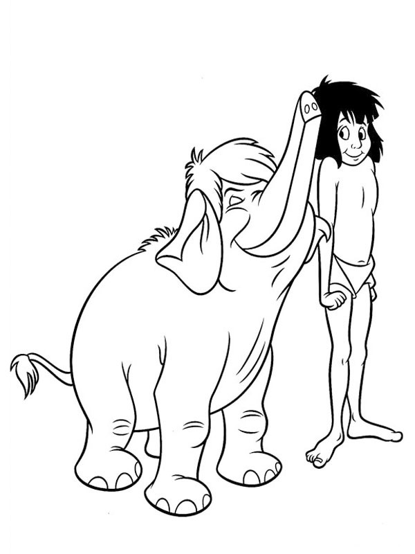 Mowgli con l'elefante disegno da colorare