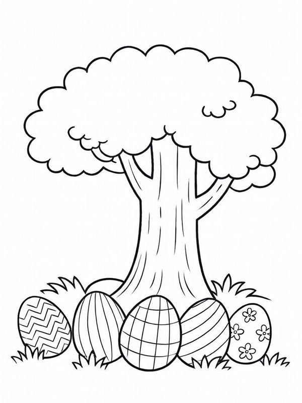 Uova di Pasqua sotto l'albero disegno da colorare