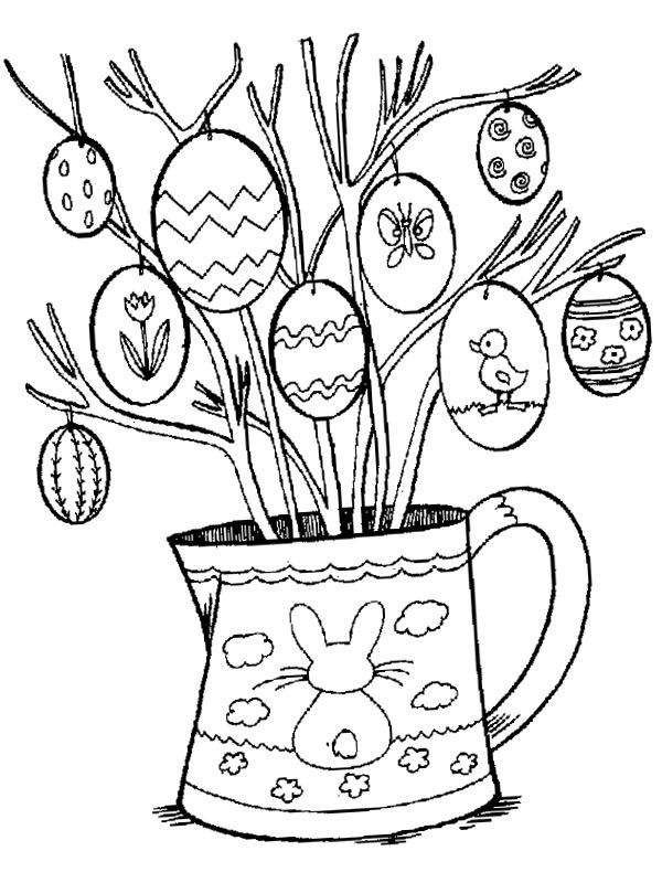 Uova di Pasqua su un ramo disegno da colorare